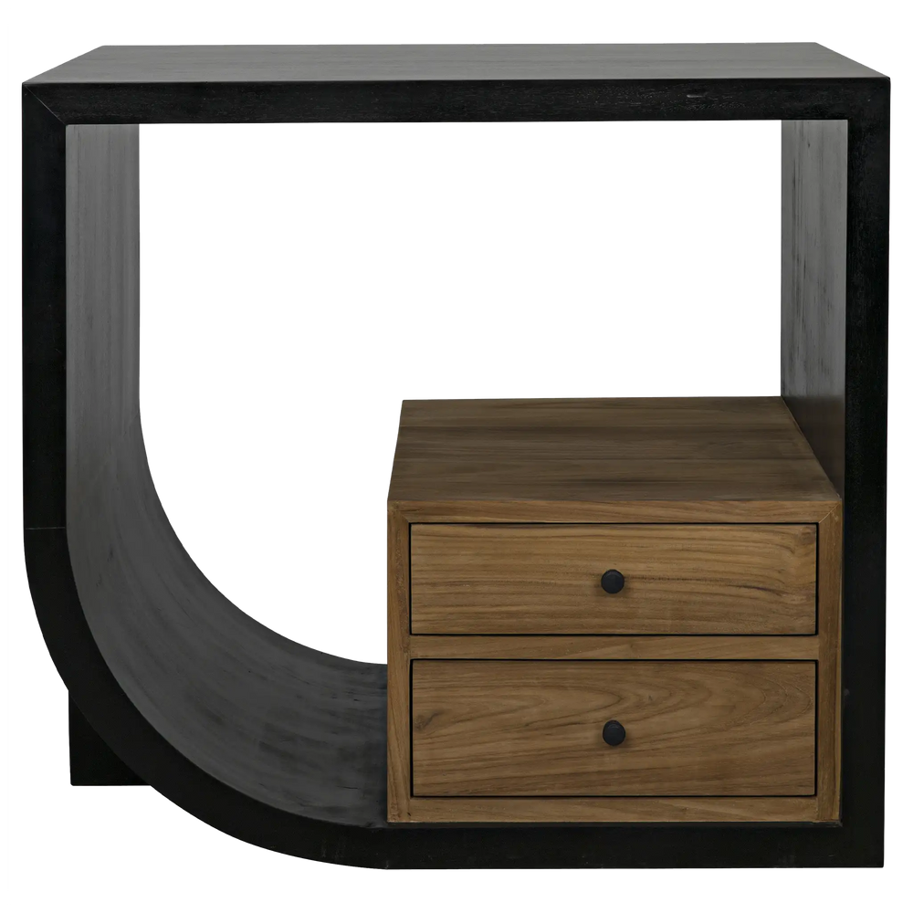 American Home Furniture | Noir - Burton Side Table, Left, Hand Rubbed Black and Teak