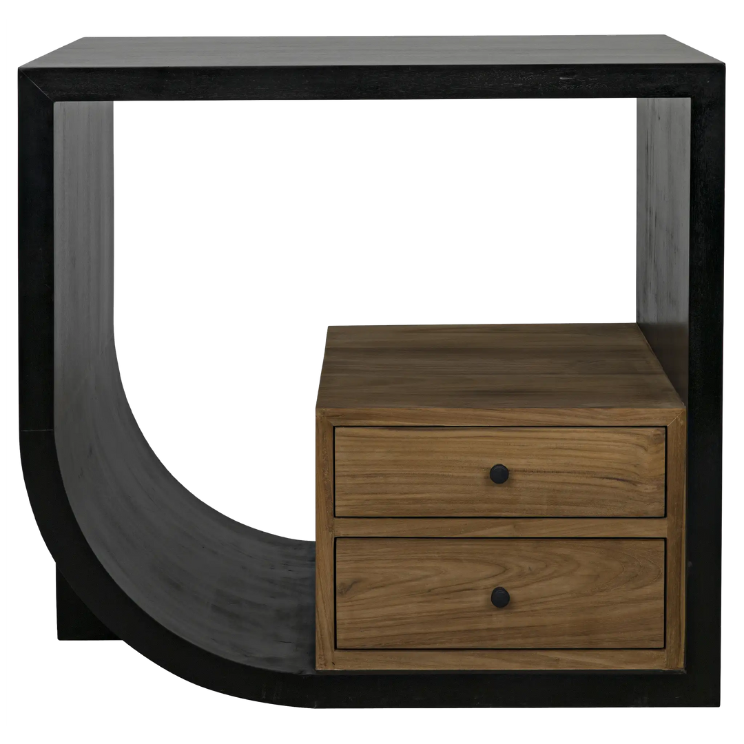 American Home Furniture | Noir - Burton Side Table, Left, Hand Rubbed Black and Teak