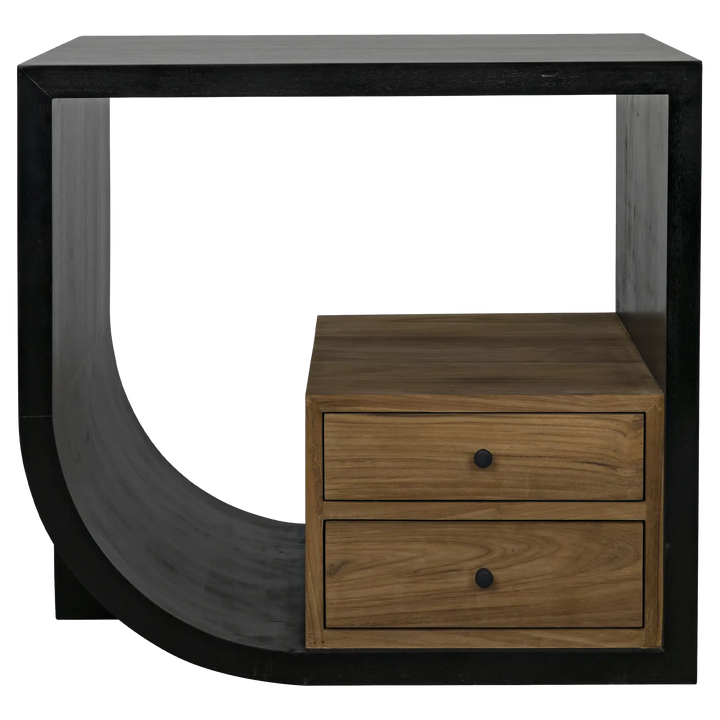 American Home Furniture | Noir - Burton Side Table, Left, Hand Rubbed Black and Teak