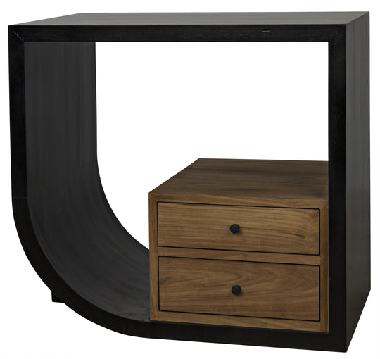 Noir Burton Side Table, Left, Hand Rubbed Black and Teak ACCENT TABLES