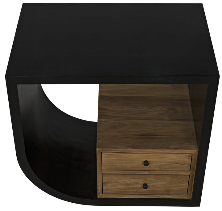 American Home Furniture | Noir - Burton Side Table, Left, Hand Rubbed Black and Teak