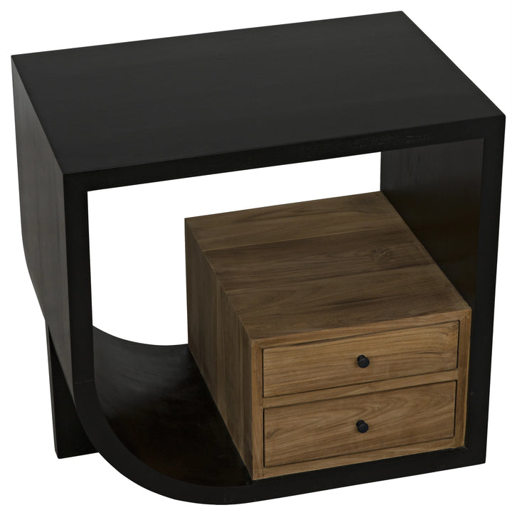 American Home Furniture | Noir - Burton Side Table, Left, Hand Rubbed Black and Teak