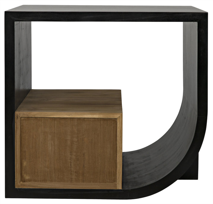 American Home Furniture | Noir - Burton Side Table, Left, Hand Rubbed Black and Teak