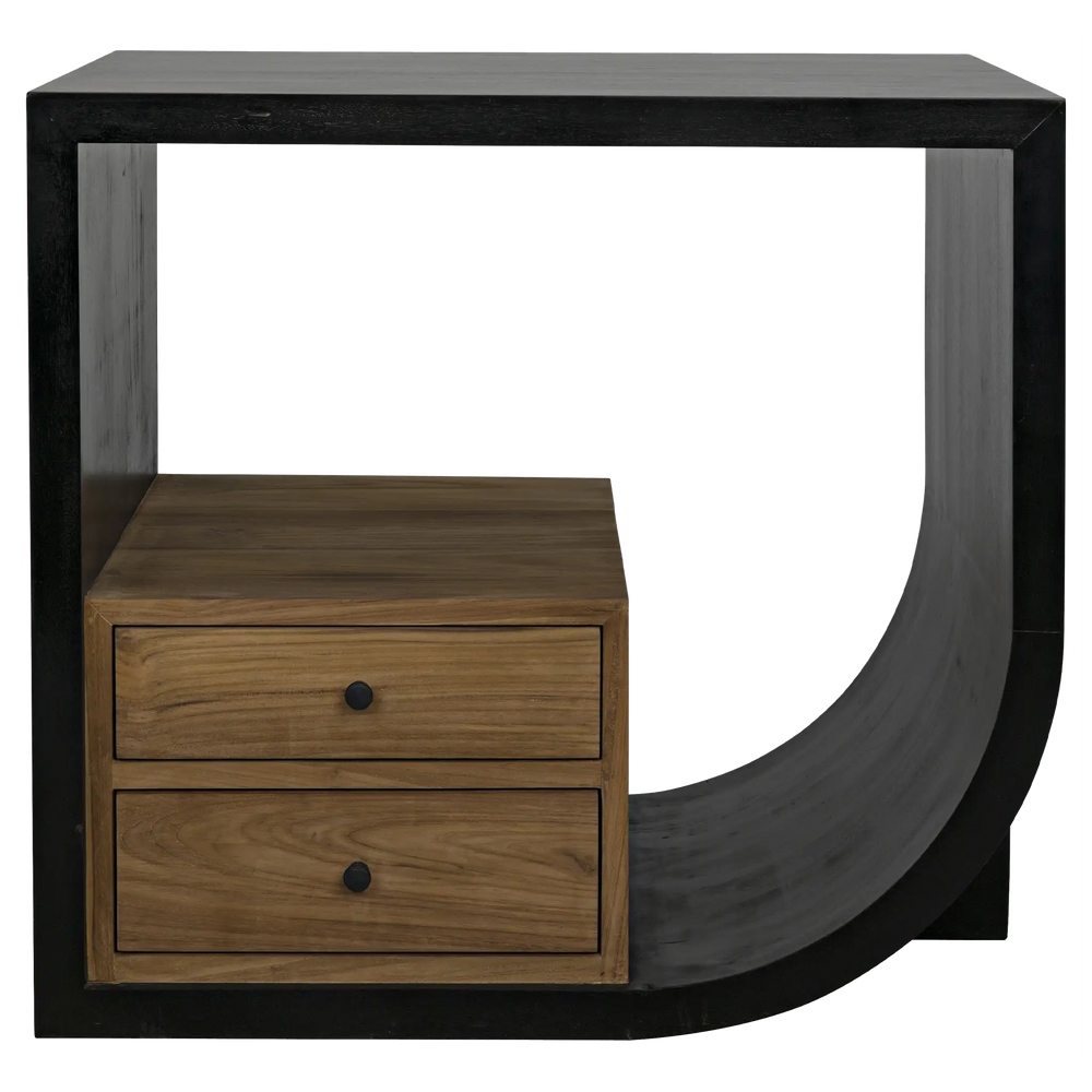 American Home Furniture | Noir - Burton Side Table, Right, Hand Rubbed Black and Teak