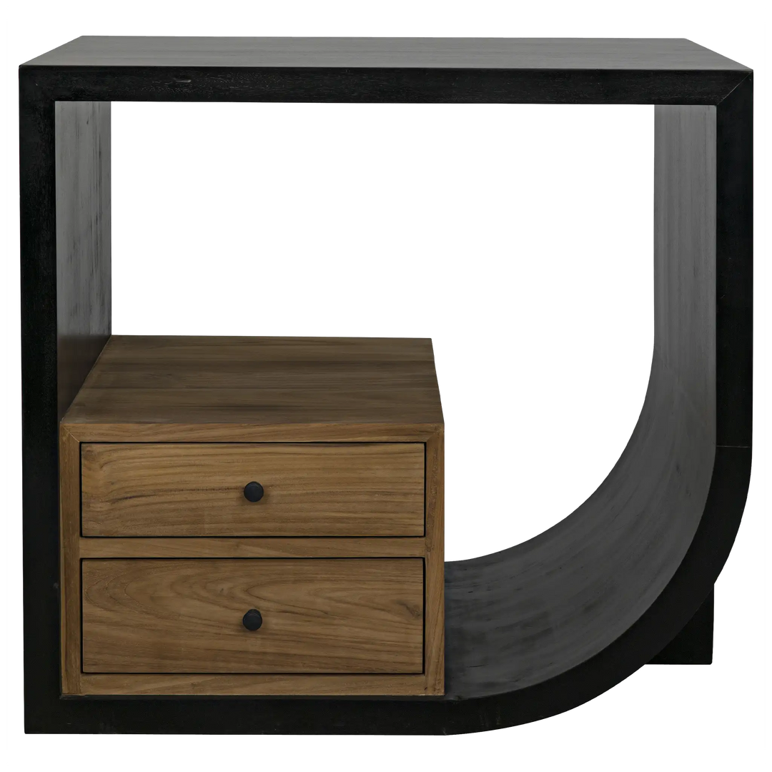 American Home Furniture | Noir - Burton Side Table, Right, Hand Rubbed Black and Teak