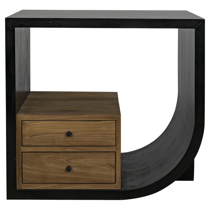 American Home Furniture | Noir - Burton Side Table, Right, Hand Rubbed Black and Teak