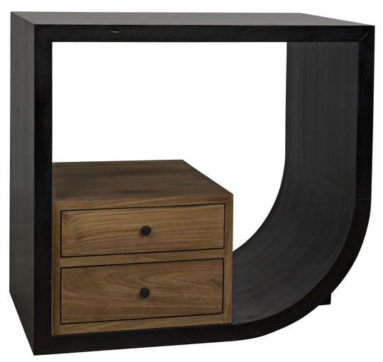 Noir Burton Side Table, Right, Hand Rubbed Black and Teak ACCENT TABLES