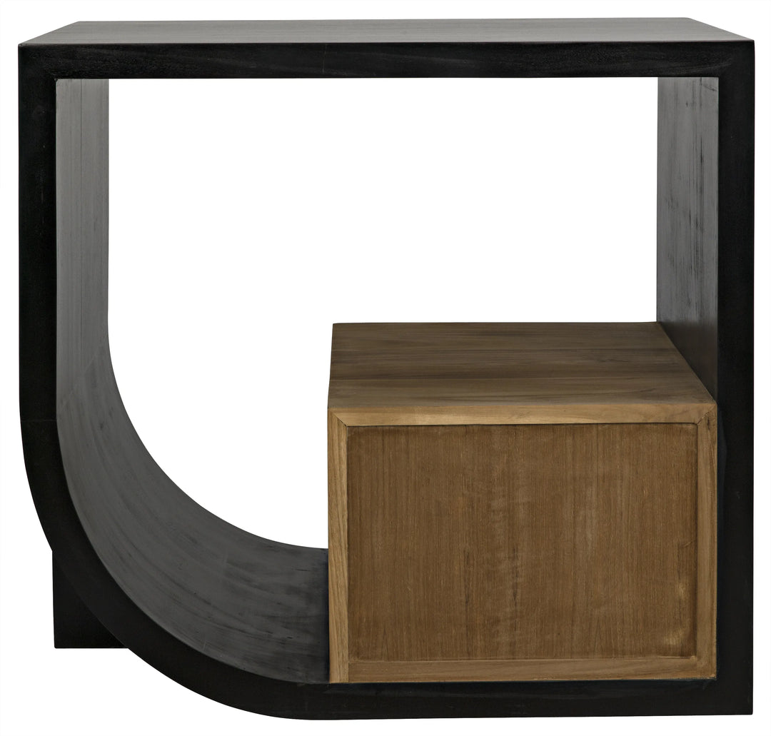 American Home Furniture | Noir - Burton Side Table, Right, Hand Rubbed Black and Teak