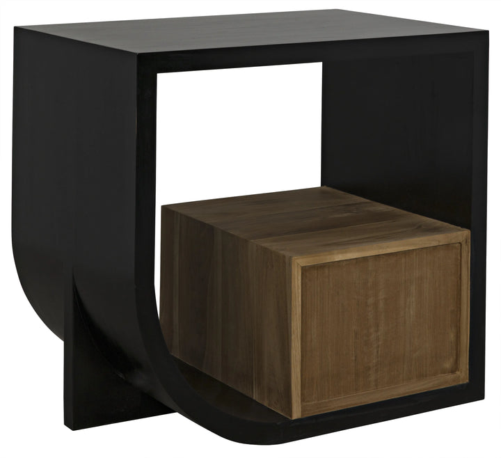 American Home Furniture | Noir - Burton Side Table, Right, Hand Rubbed Black and Teak