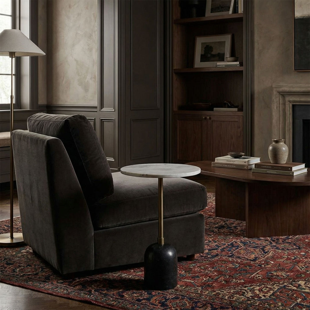Noir - Shantu Side Table with Stone Top - GTAB9009AB-W