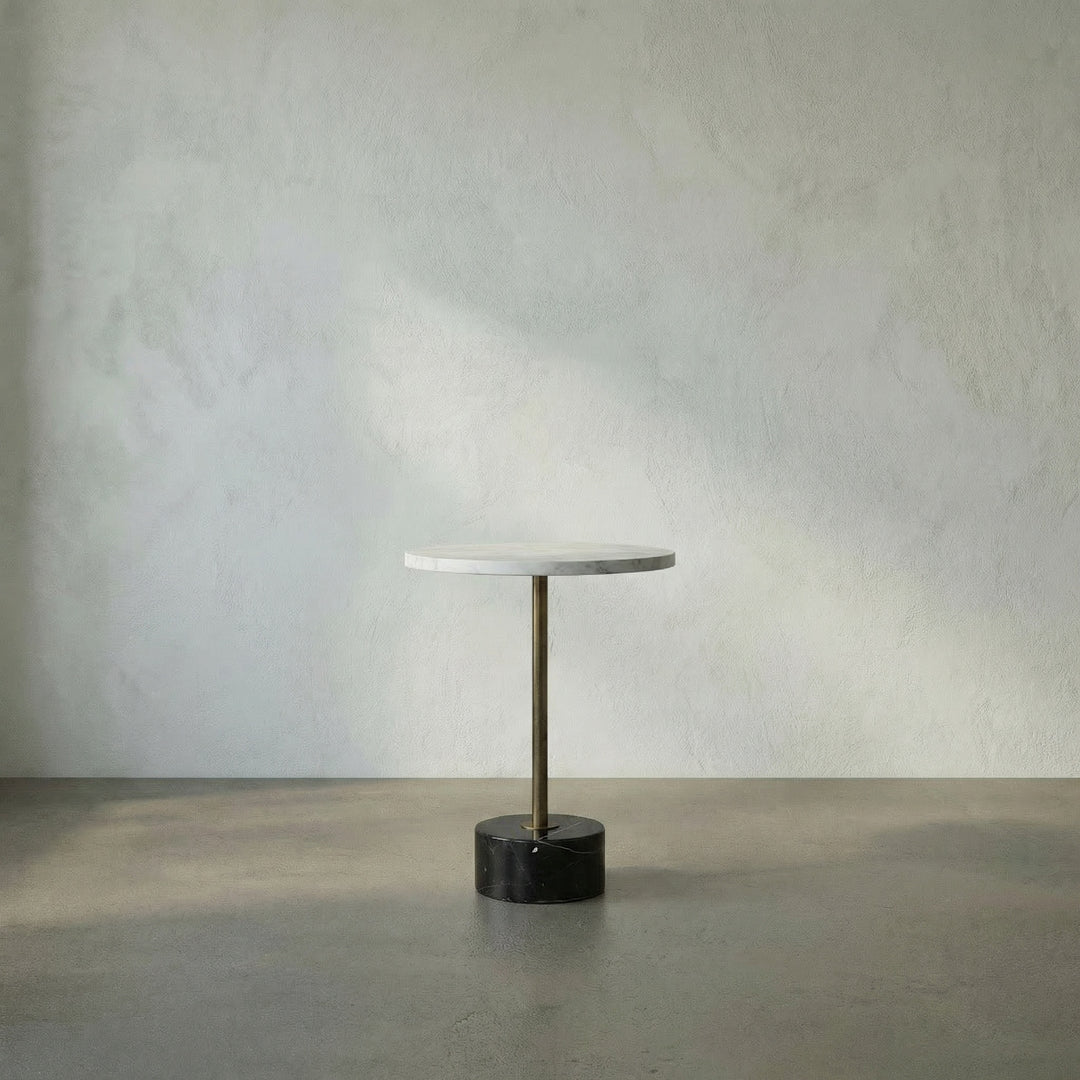 Noir - Santosha Side Table with Stone Top - GTAB9013AB-W
