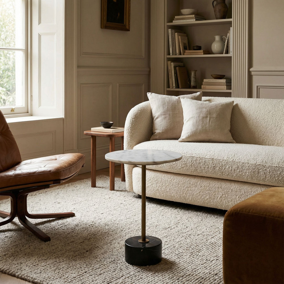 Noir - Santosha Side Table with Stone Top - GTAB9013AB-W
