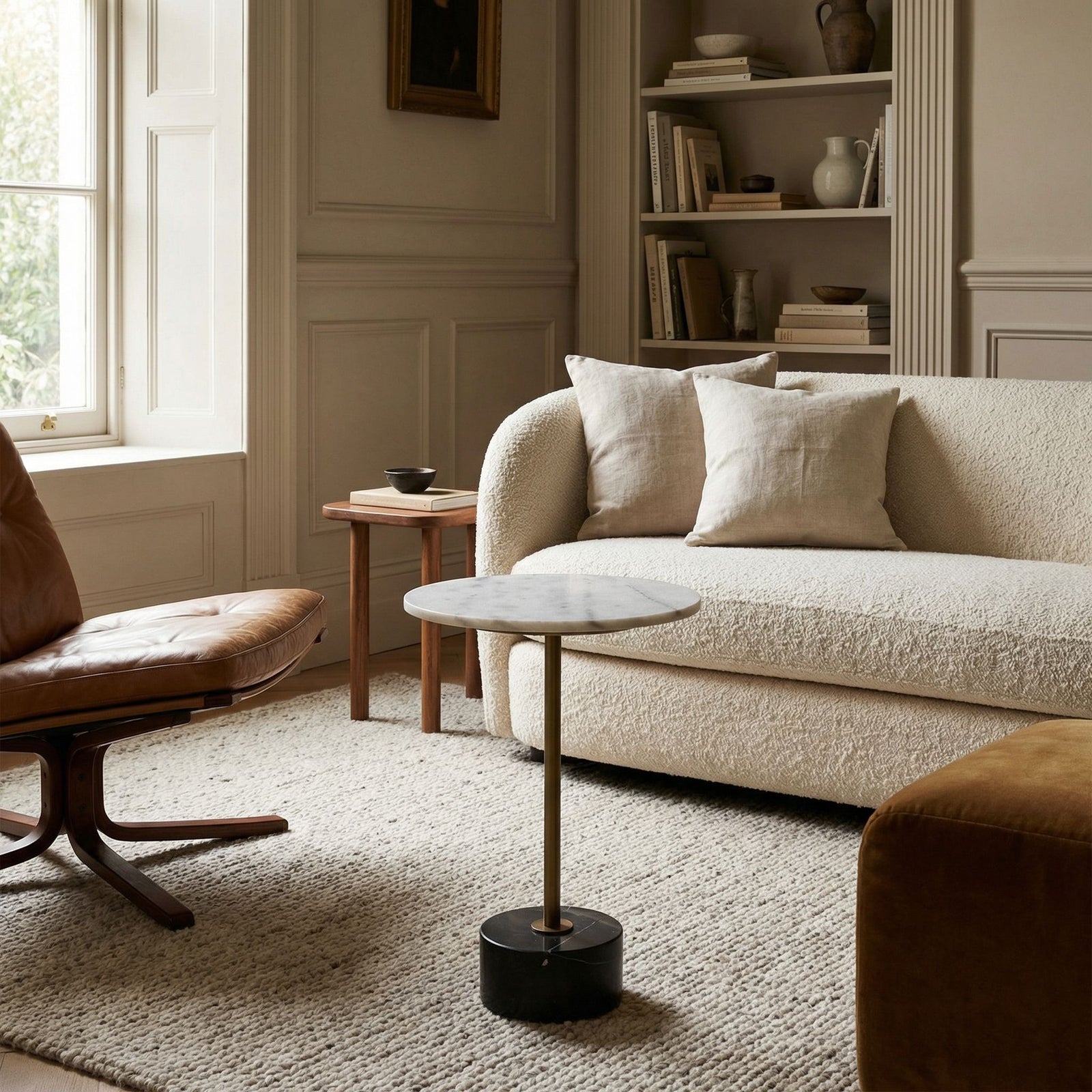 Noir - Santosha Side Table with Stone Top - GTAB9013AB-W