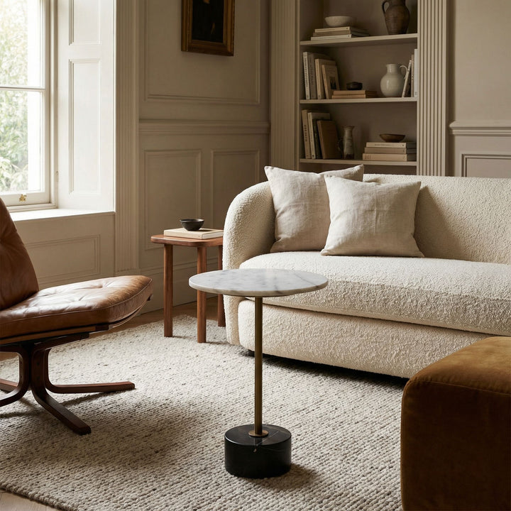 Noir - Santosha Side Table with Stone Top - GTAB9013AB-W