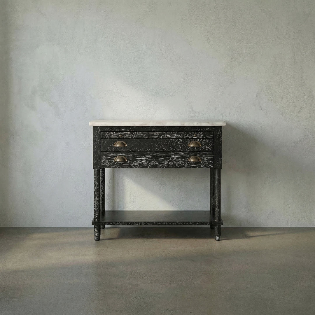 Noir - Artemio Side Table with Marble Top - GTAB9030BKW