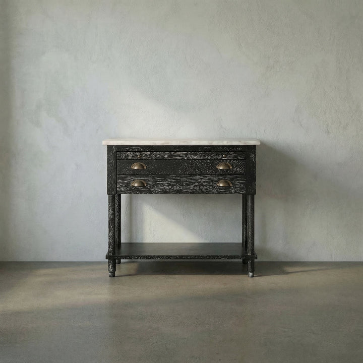 Noir - Artemio Side Table with Marble Top - GTAB9030BKW