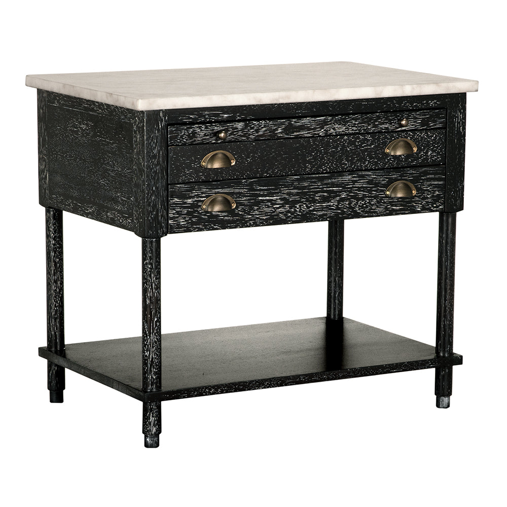 Noir - Artemio Side Table with Marble Top - GTAB9030BKW