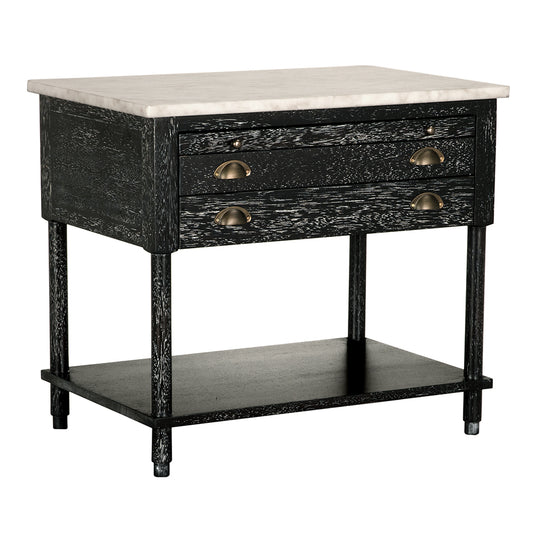Noir - Artemio Side Table with Marble Top - GTAB9030BKW