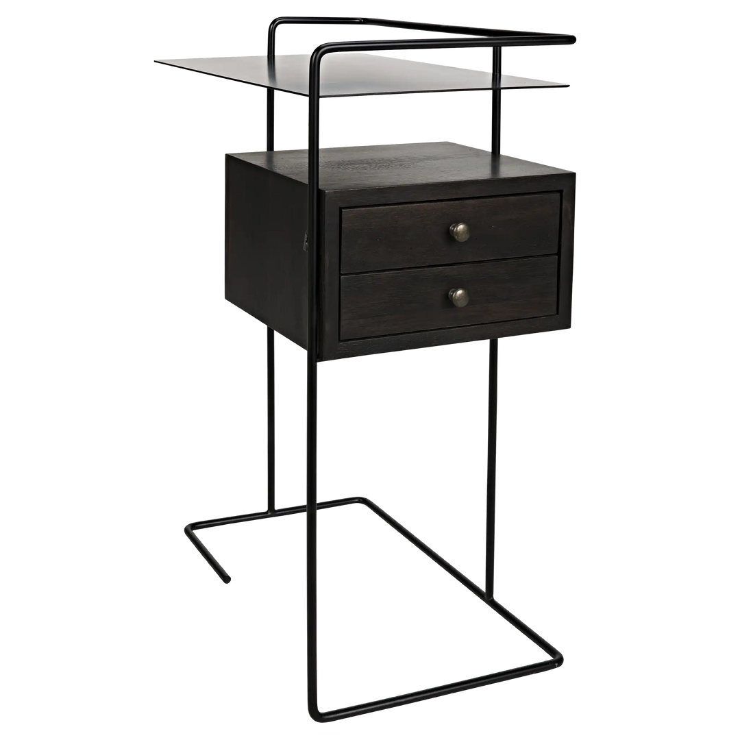 American Home Furniture | Noir - Massimo Side Table, Black Steel and Walnut