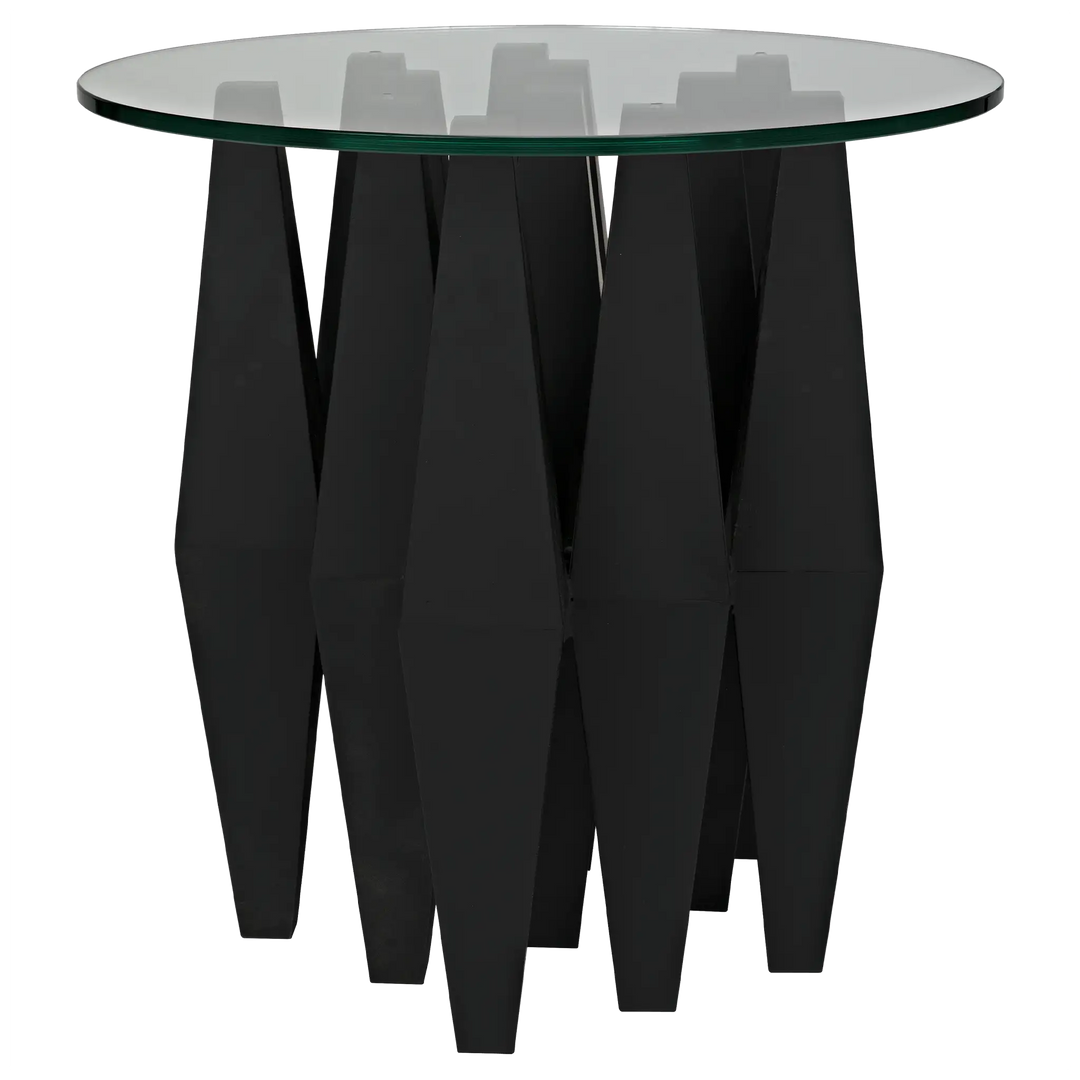 American Home Furniture | Noir - Soldier Side Table, Black Steel with Glass Top