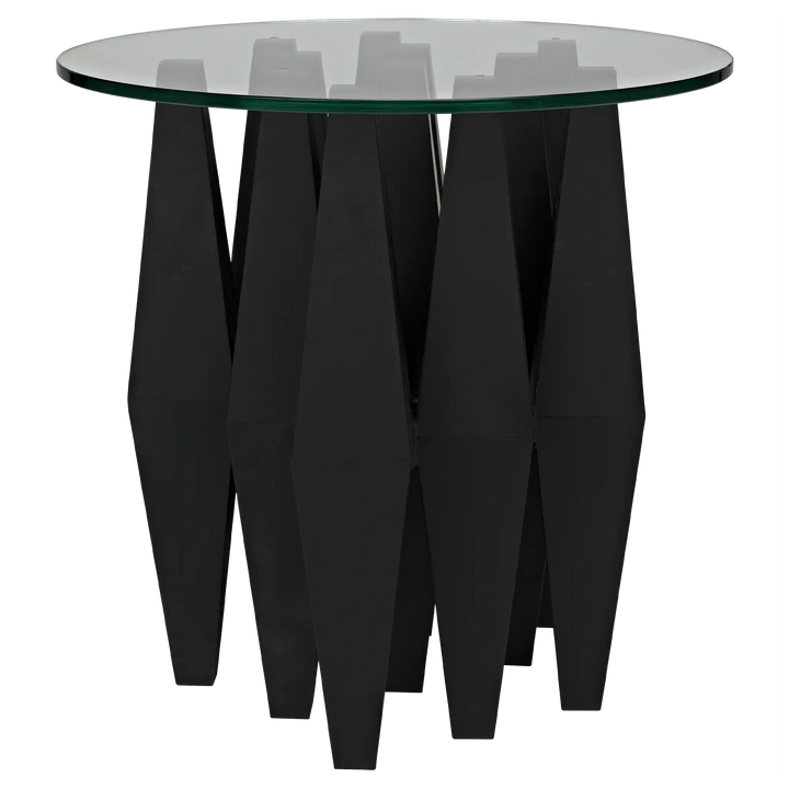 American Home Furniture | Noir - Soldier Side Table, Black Steel with Glass Top