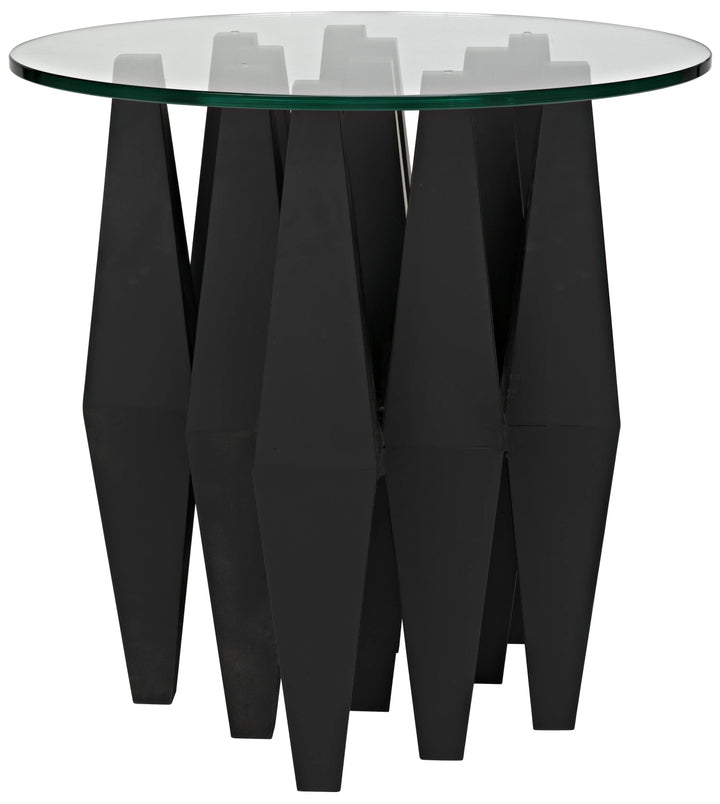 American Home Furniture | Noir - Soldier Side Table, Black Steel with Glass Top