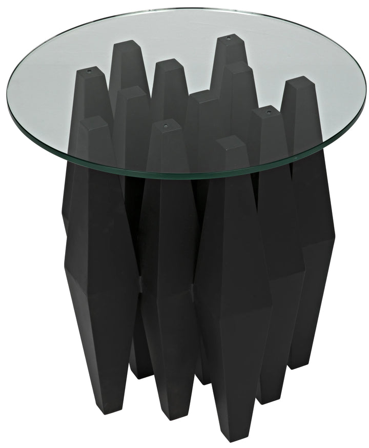 American Home Furniture | Noir - Soldier Side Table, Black Steel with Glass Top