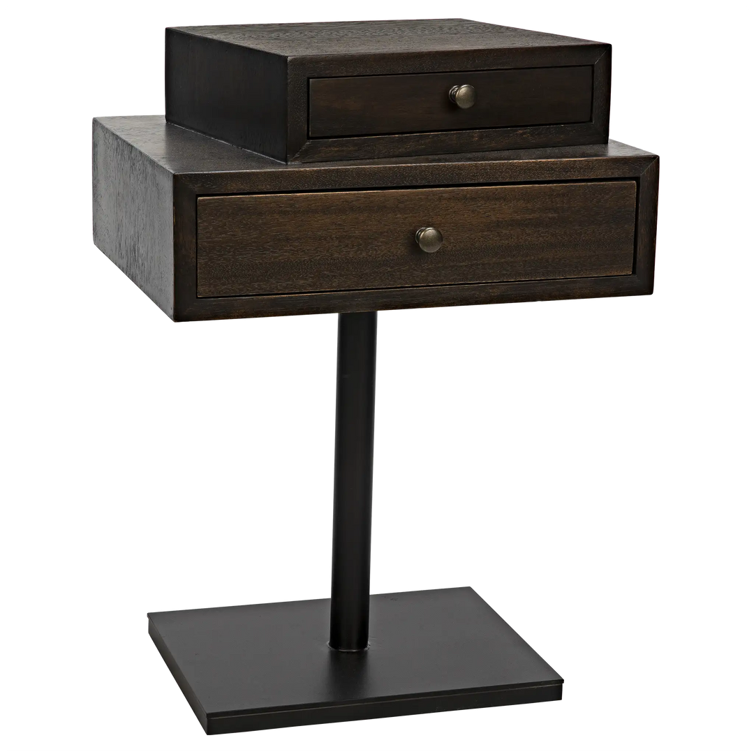 American Home Furniture | Noir - Enola Side Table, Ebony Walnut with Steel Base