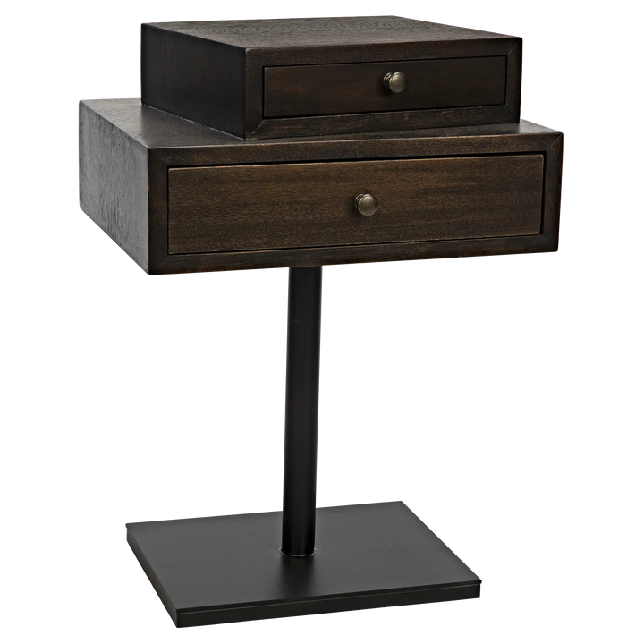 American Home Furniture | Noir - Enola Side Table, Ebony Walnut with Steel Base