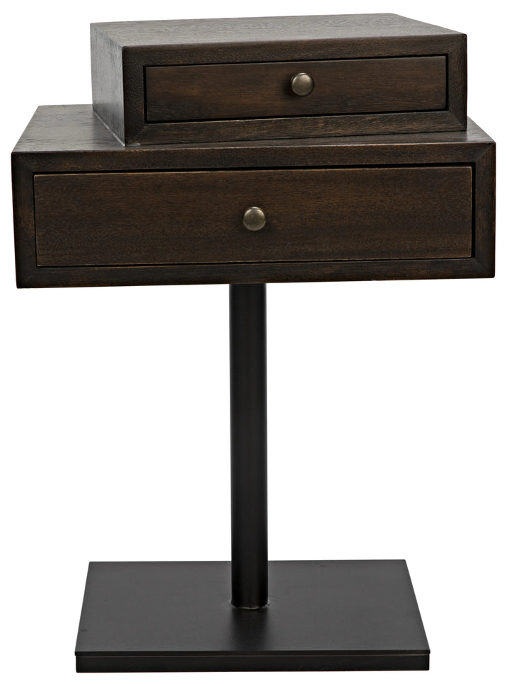 American Home Furniture | Noir - Enola Side Table, Ebony Walnut with Steel Base