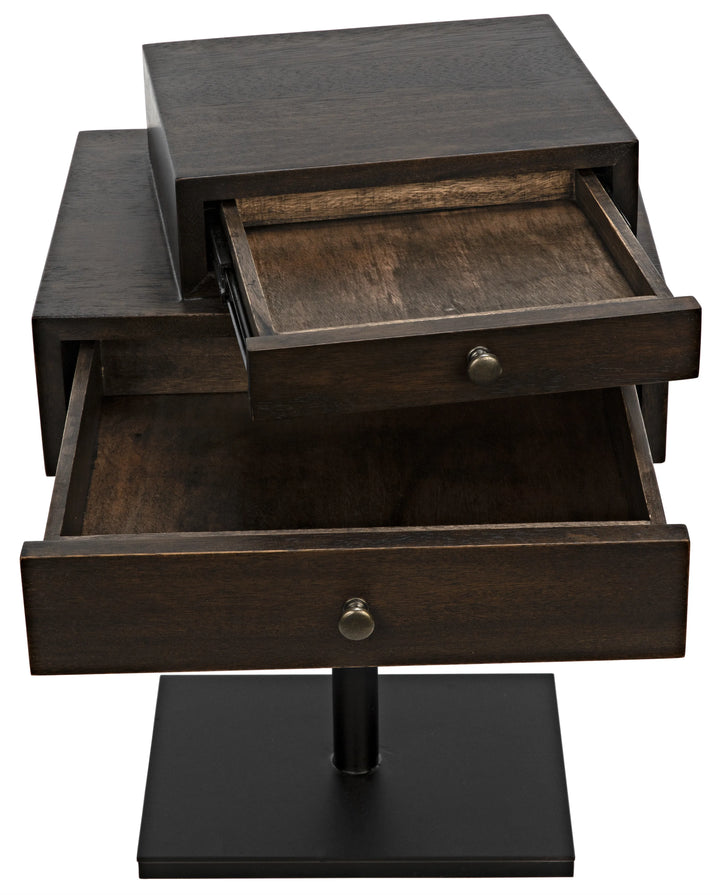 American Home Furniture | Noir - Enola Side Table, Ebony Walnut with Steel Base