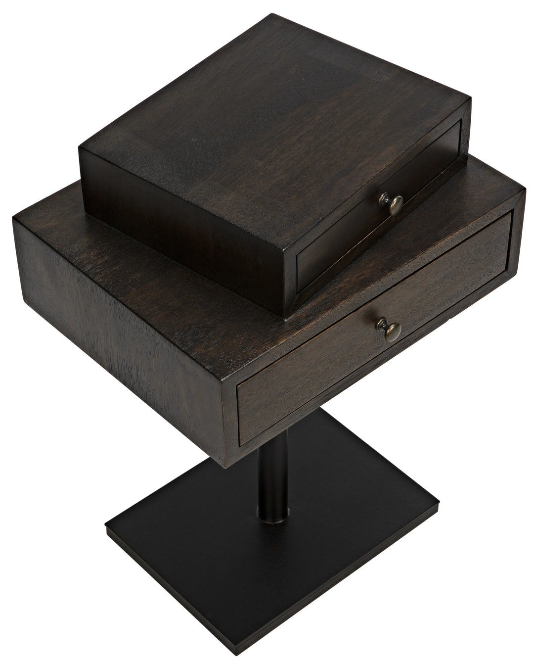 American Home Furniture | Noir - Enola Side Table, Ebony Walnut with Steel Base