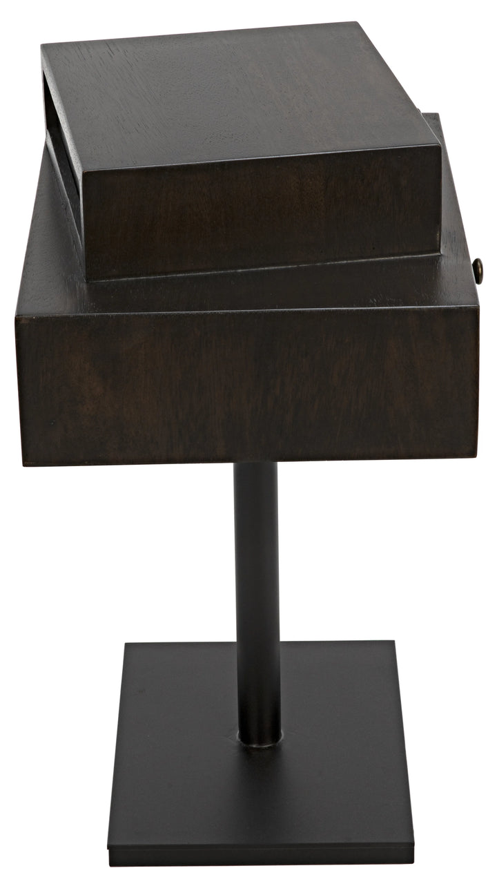 American Home Furniture | Noir - Enola Side Table, Ebony Walnut with Steel Base