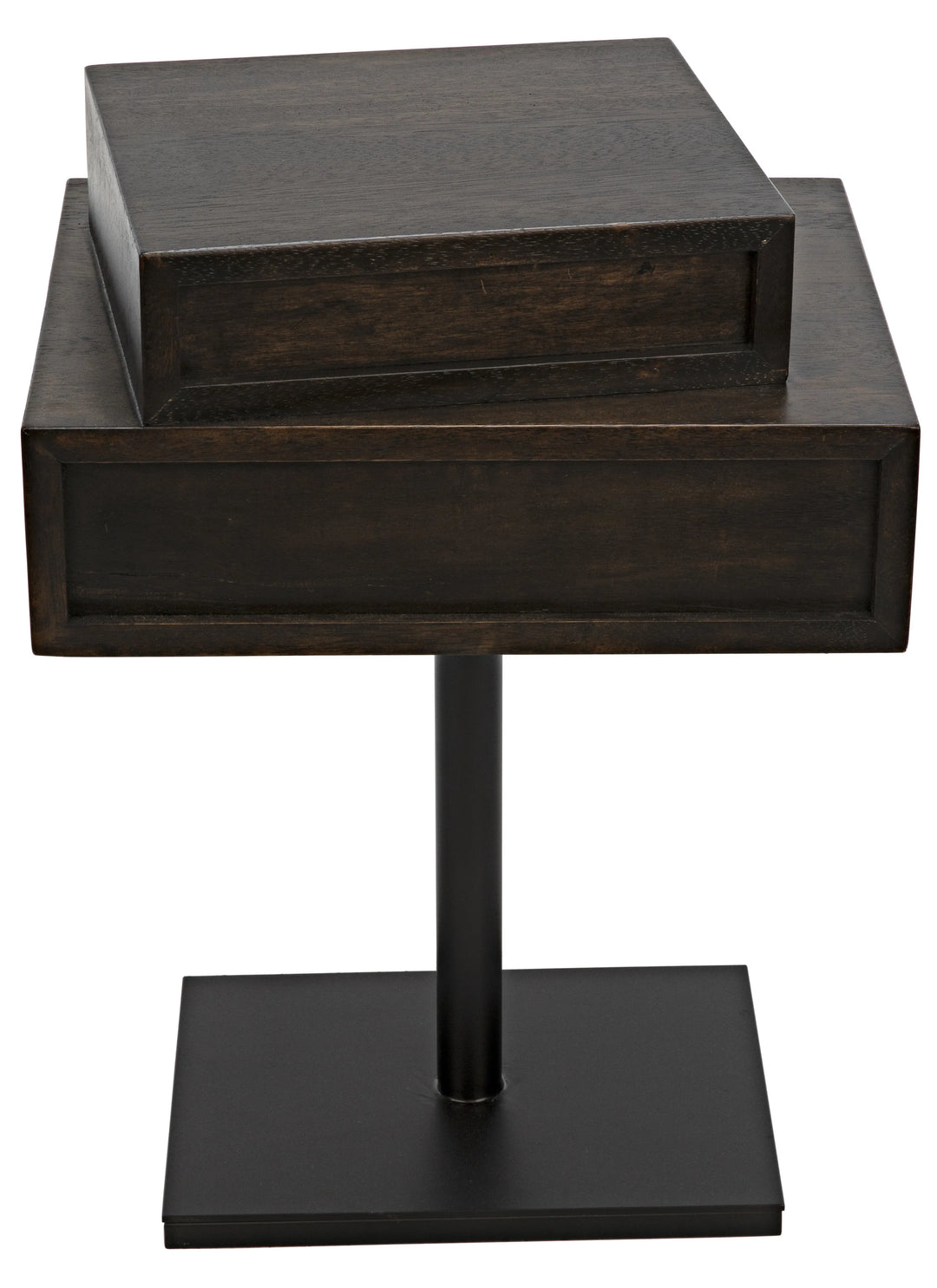 American Home Furniture | Noir - Enola Side Table, Ebony Walnut with Steel Base