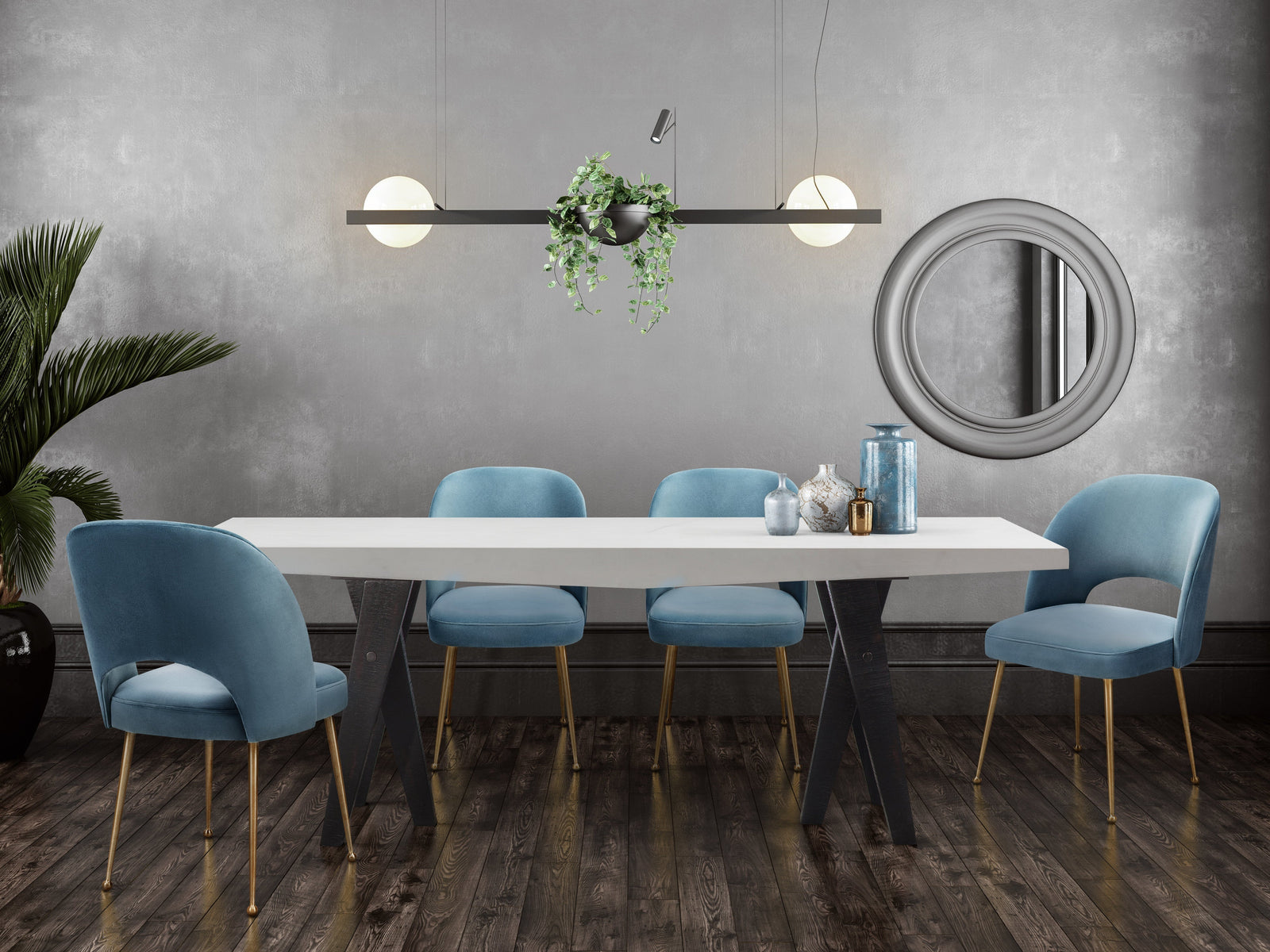 TOV Furniture Swell Sea Blue Velvet Chair DINING CHAIRS