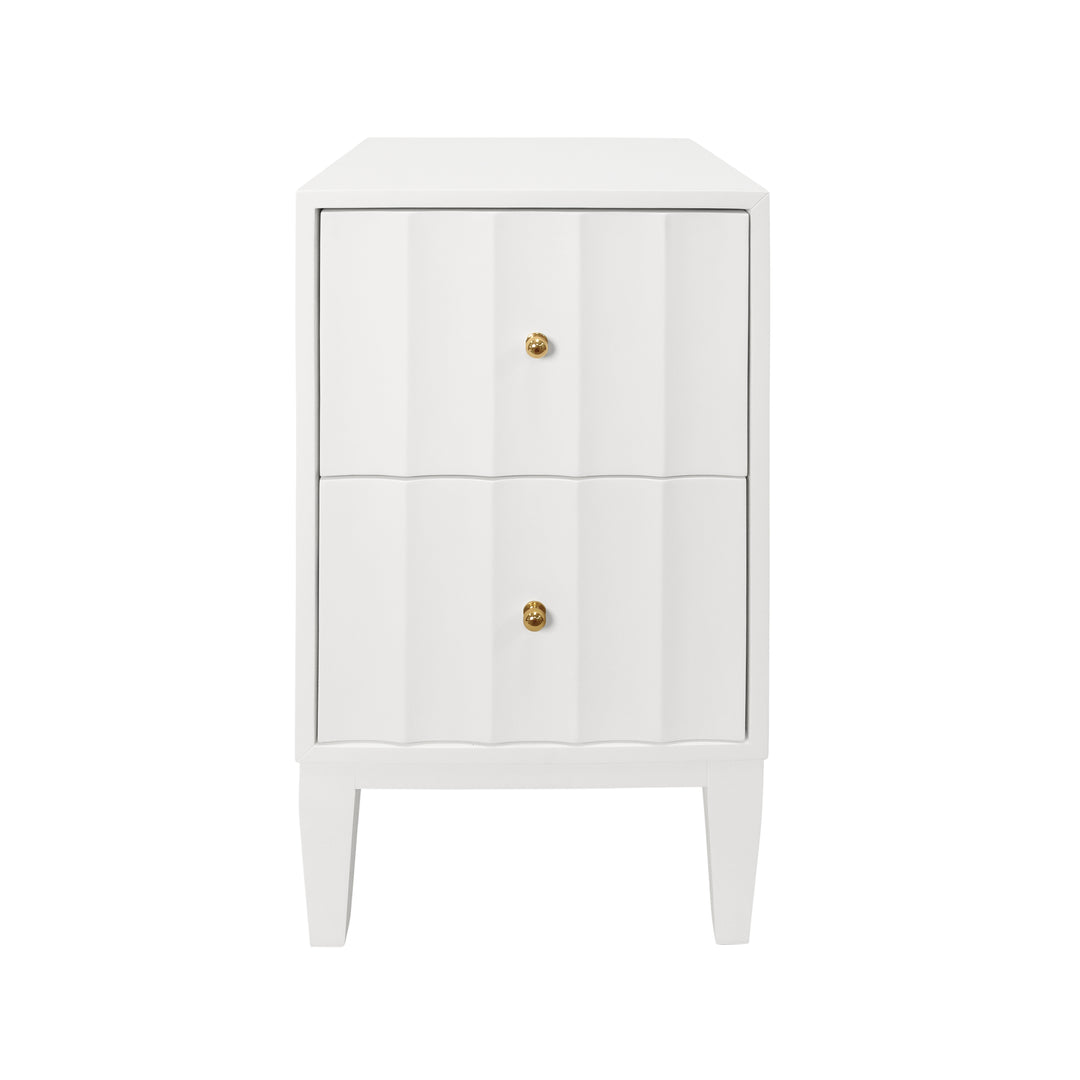 Two Door Side Table With Fluted Detail In Matte White Lacquer - HAMMOND WH