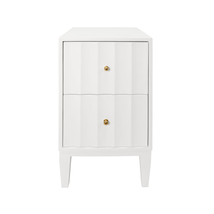 Two Door Side Table With Fluted Detail In Matte White Lacquer - HAMMOND WH
