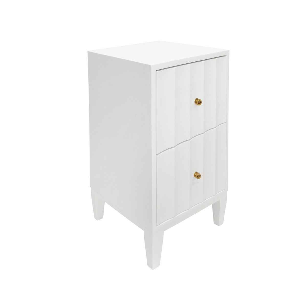 Two Door Side Table With Fluted Detail In Matte White Lacquer - HAMMOND WH