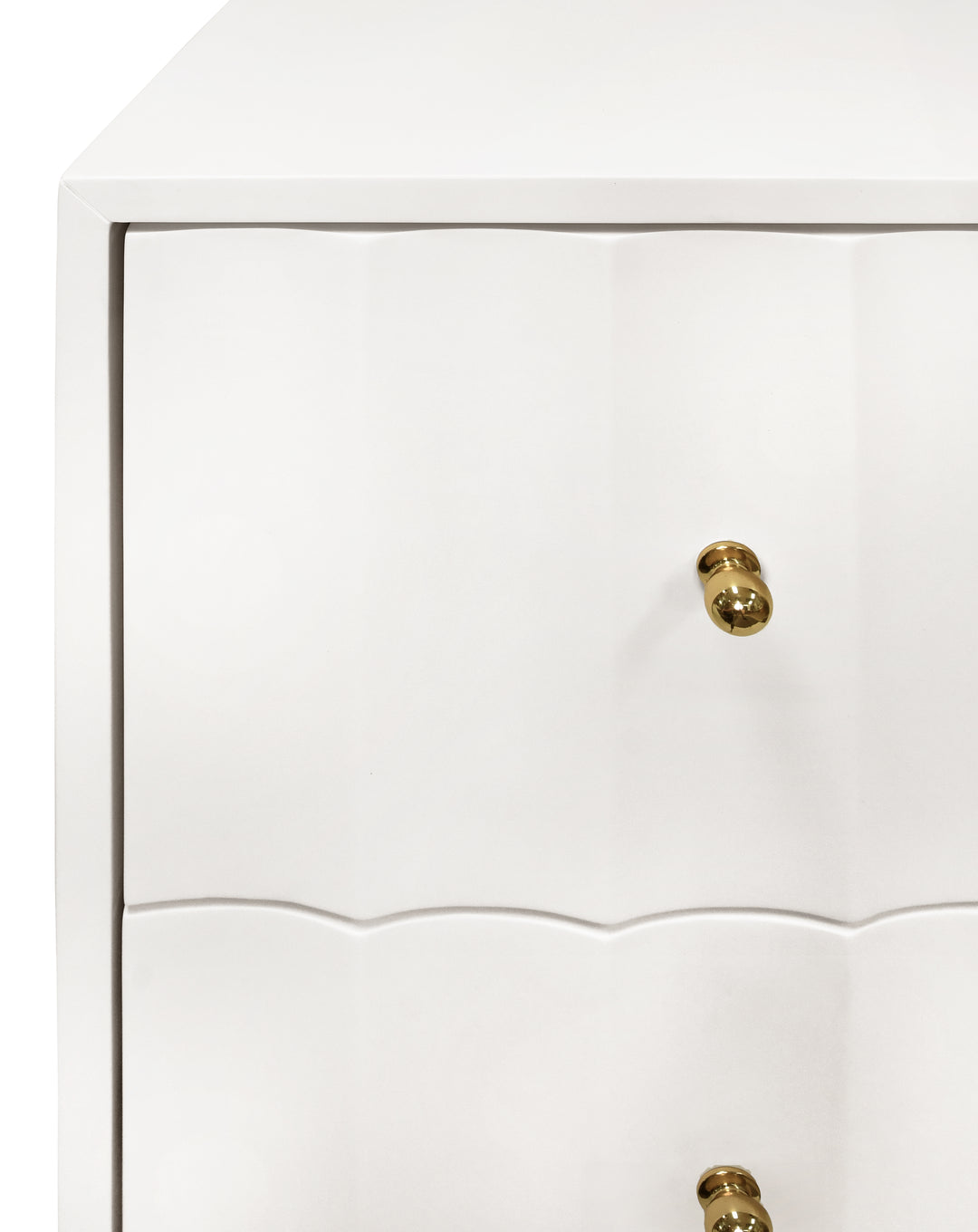 Two Door Side Table With Fluted Detail In Matte White Lacquer - HAMMOND WH