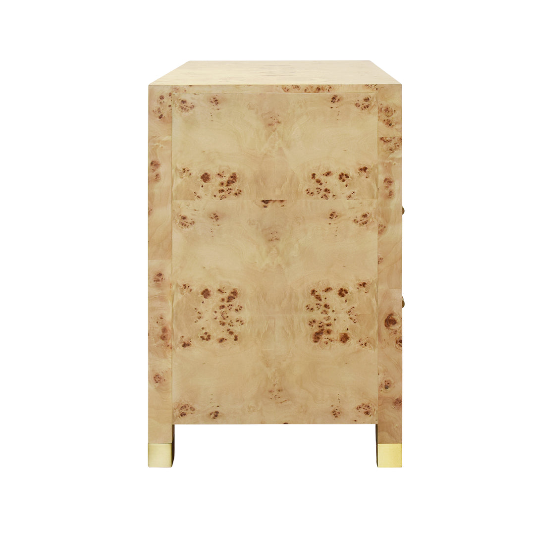Two Drawer Side Table With Rattan Wrapped Handles In Burl Wood - HANCOCK BW