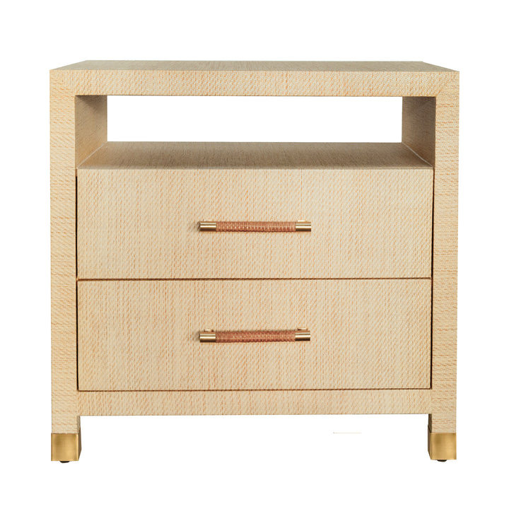 Two Drawer Side Table With Rattan Wrapped Handles In Natural Grasscloth - HANCOCK NAT
