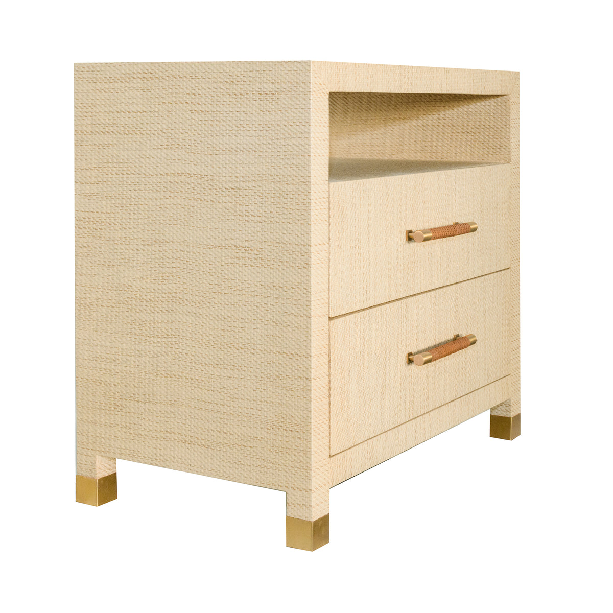Two Drawer Side Table With Rattan Wrapped Handles In Natural Grasscloth - HANCOCK NAT