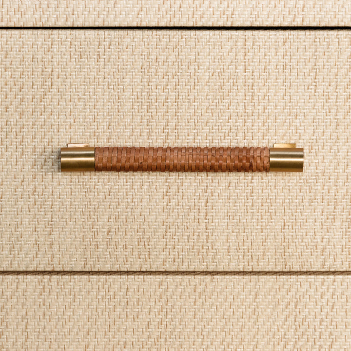Two Drawer Side Table With Rattan Wrapped Handles In Natural Grasscloth - HANCOCK NAT