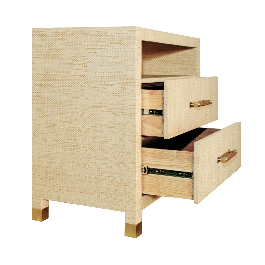 Two Drawer Side Table With Rattan Wrapped Handles In Natural Grasscloth - HANCOCK NAT
