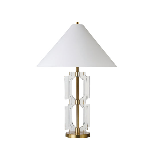 Double Stacked Acrylic Square Table Lamp With Antique Brass Parts - HANSEN ABR