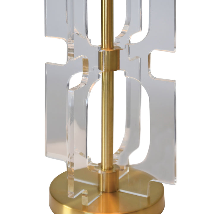 Double Stacked Acrylic Square Table Lamp With Antique Brass Parts - HANSEN ABR
