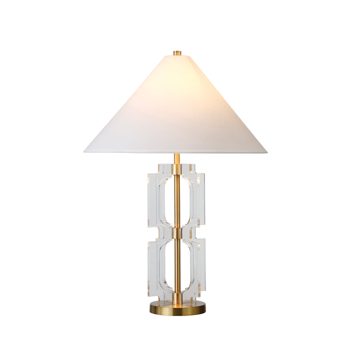 Double Stacked Acrylic Square Table Lamp With Antique Brass Parts - HANSEN ABR
