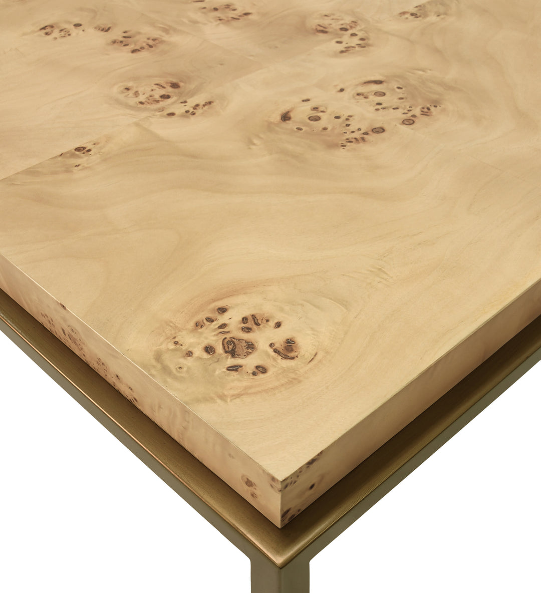 Antique Brass Frame Coffee Table With Thick Top In Burl Wood - HARDWICK BW