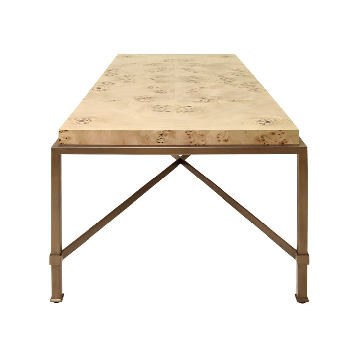 Antique Brass Frame Coffee Table With Thick Top In Burl Wood - HARDWICK BW