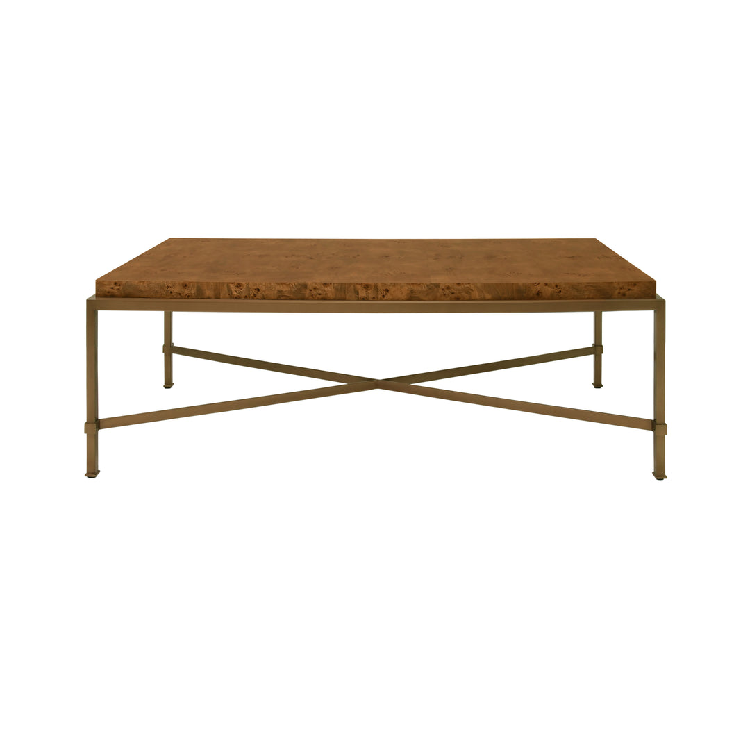 Antique Brass Frame Coffee Table With Thick Top In Dark Burl Wood - HARDWICK DBW